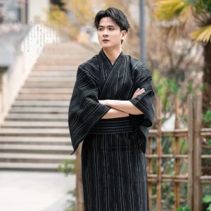 Hekoobi-Kimono Traditionnel Japonais Samouraï pour Homme, Robe Longue d&rsquo;Été en Coton, Tenue de Bain de Style Japonais, Disponible en Noir et Bleu Marine