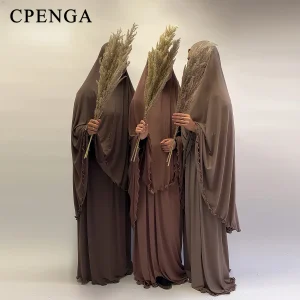Ensemble deux pièces pour femmes musulmanes arabes, Hijab Abaya Eid de dubaï élégant, vêtements de prière du moyen-orient, tenue Khimar islamique, caftan marocain