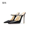 Sandales à talons pour femmes été 2025 luxe en cuir véritable talons hauts pantoufles cristal décoration sangle élégante dames chaussures Wome