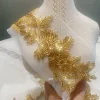 garniture perlée brodée de perles exécutives, dentelle perlée dorée pour la couture, applique en dentelle brillante pour robe de mariée, hijab de dubaï, 50cm