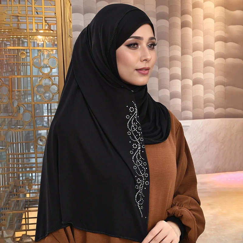 hijab instantané en jersey de coton de qualité supérieure avec strass double boucle foulard musulman foulard islamique écharpe tube turban