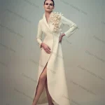 Costume Beige pour femmes, 1 pièce, Blazer Long, robe de bal, fleur 3D, élégante, formelle, veste de bureau, personnalisé, manteau d&rsquo;été en coton pour mariage