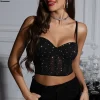 Haut court en maille pour femmes, couture, décor à paillettes, Corset plus mince, Bustier, Streetwear d&rsquo;été, sortie Y2K, vêtements de boîte de nuit, hauts de fête