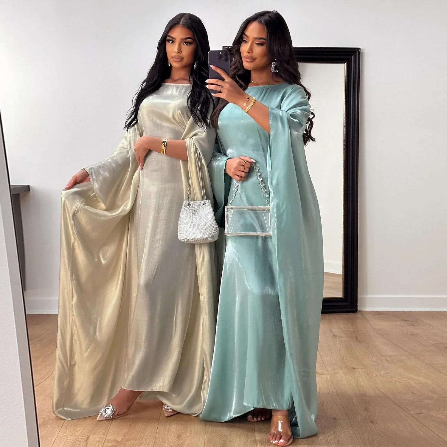 ramadan été manches chauve souris satin papillon abaya islam musulman maxi robe kebaya femmes caftan robe musulmane femme robes