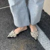 aneikeh sandales à talons plats en maille pour femmes, pantoufles pointues, chaussures à enfiler noires, élégantes, sexy, légères, de luxe, de fête d'été