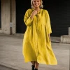robe trapèze boutonnée à manches longues et col rond pour femmes, monochromatique, élégante, mode féminine, décontractée, nouveau, printemps, automne