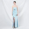 robe de soirée sirène bleu ciel avec grand nœud, robe de rhsans bretelles, jupe plissée fendue sur le côté, robe de réception de mariage, élégante et longue