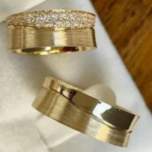 Ensemble de bagues en deux pièces couleur or exquis, accessoires pour dames, hommes amoureux, cadeaux, bijoux personnalisés Ensemble de bagues en deux pièces couleur or exquis, accessoires pour dames, hommes amoureux, cadeaux, bijoux personnalisés