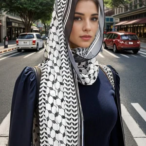 Keffiyeh-Écharpe en mousseline de soie imprimée pour dames musulmanes, Hijab palestinien, Haute qualité, Nouveau, 185x70cm, 2024