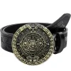 Ceinture de cowboy occidentale pour hommes, ceinture rétro avec boucle de calendrier solaire aztèque Maya, style vintage de personnalité hip-hop, ceinture unisexe pour Pa