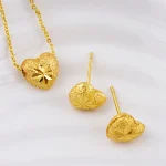 Ensemble de bijoux couleur or exquis pour fête, boucles d&rsquo;oreilles en forme de cœur et chaîne pendentif, ensemble de bijoux de mariée américains pour fête de fiançailles