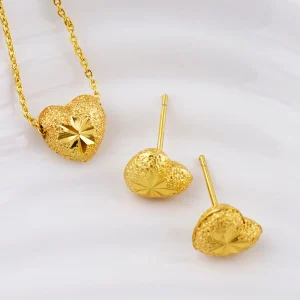 Ensemble de bijoux couleur or exquis pour fête, boucles d&rsquo;oreilles en forme de cœur et chaîne pendentif, ensemble de bijoux de mariée américains pour fête de fiançailles