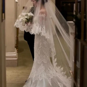 Voile de mariage en dentelle de luxe à deux couches, accessoires de mariage avec peigne, fard à joues pour les patients