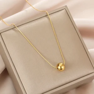 Collier pendentif de perles rondes minimalistes pour femmes, ras du cou en acier inoxydable, longue chaîne, bijoux à la mode, cadeau de déclaration pour filles