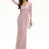 robe maxi rose vintage à paillettes pour femme, robes de soirée de mariage Élégantes et luxueuses, robes de bal à manches sulf, robe Éducative, sexy, Été