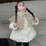 Beige/rouge bébé filles manteaux d&rsquo;hiver coton rembourré épais chaud vestes mode enfants princesse vêtements pardessus Casaco