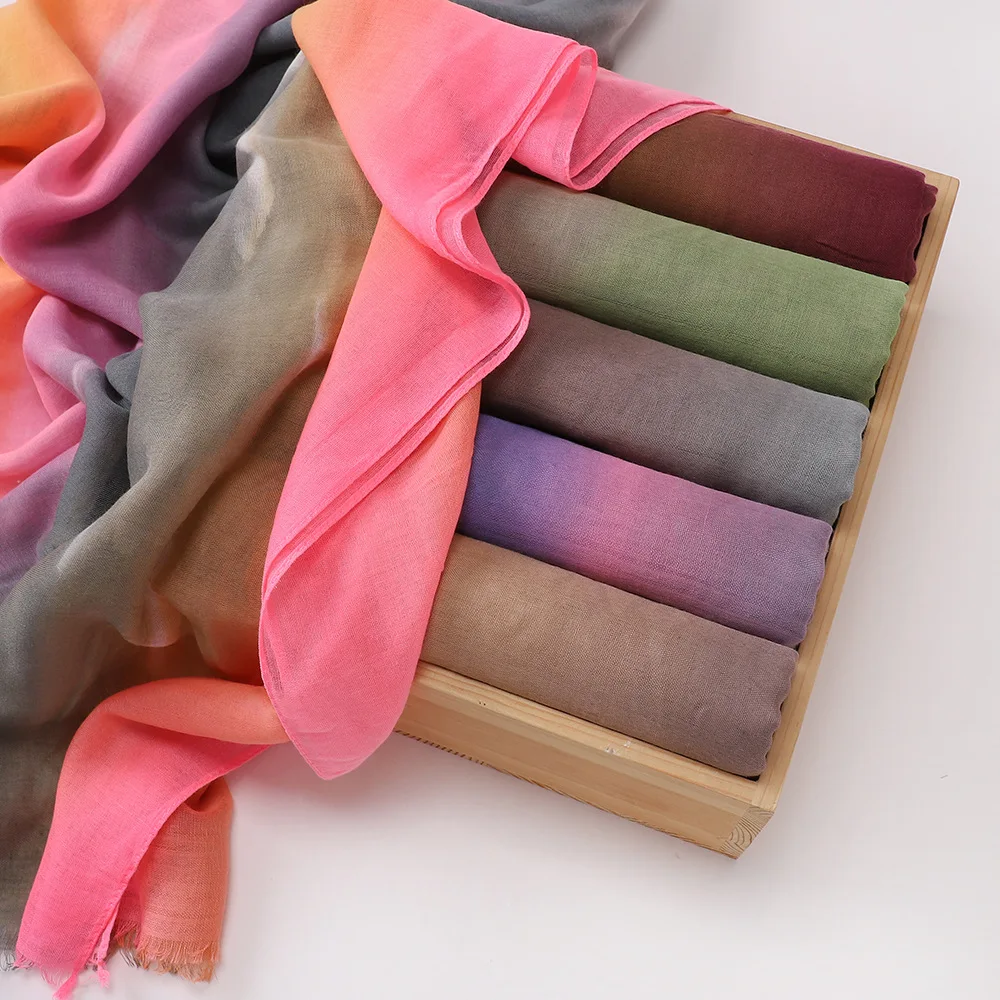 châle en coton hijab modal musulman de grande taille pour femmes, écharpe aquarelle dégradée, foulard de protection solaire, turban islamique, bandeau ramadan