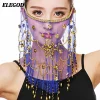 voile facial de danse du ventre pour femmes, accessoires de costume de danse indienne, masque de mascarade tribal à paillettes, écharpe enveloppante, masque à pompon