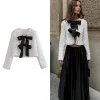 Femme Mode Design paillettes Veste High Street Tempérament Nœud papillon court Veste à manches longues Nouveau Tops femme élégants