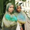 1 pièces ramadan hijab imprimé léopard femmes bohème aquarelle doux musulman hijabs floral respirant châle enveloppement écharpe foulard chaud
