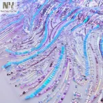 Tissu en dentelle florale brodée à paillettes pour robe, style ethnique, multicolore, document illusoire, barre verticale, bricolage, grille de couture