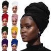 turban de tête extensible en jersey pour femme, Écharpe de sauna en tricot rond, cheveux urbains, bandeau solide, doux et long, respirant