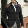 cardigan à simple boutonnage pour homme, pull tricoté, manteau, patchwork, manches longues, col à revers, slim fit, nouvelle collection automne hiver