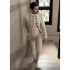 costumes beiges pour hommes, 3 pièces, col montant, double boutonnage, coupe cintrée, décontracté, formel, élégant, smoking de mariage pour marié