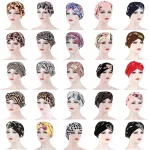 Tressage Hijabs pour femmes croix front imprimé fleuri femme musulmane Turban pour fête élégant islamique bandeau élastique Hijab Bonnets