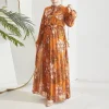 abayas musulmanes pour femmes, en mousseline de soie, avec imprimé de fleurs plissées, col haut, robes longues de soirée dansante, robe élégante, nouvelle collection