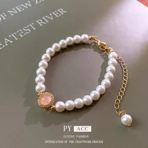 Bracelet de perles en Zircon plaqué or, Vintage, luxe, mode, polyvalent, accessoire de bijoux pour femmes, charme élégant, vêtements à main élégants
