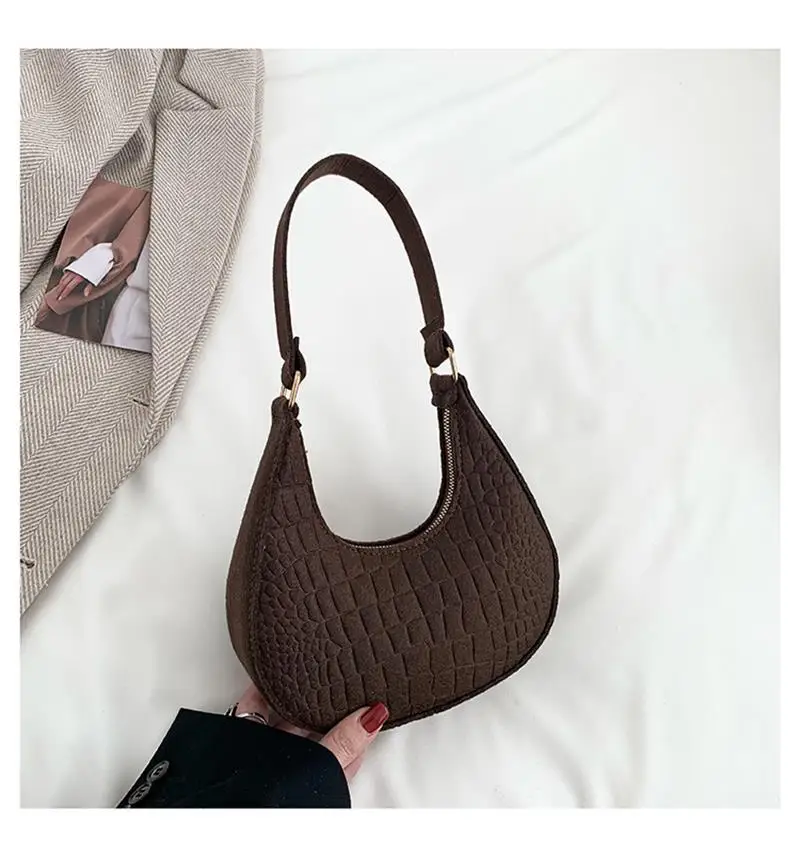 Sac à main en feutre pour femmes, sac sous-axillaire de styliste, sacs à bandoulière exquis, sac de selle en croissant pour dames, sac à aisselles avancé