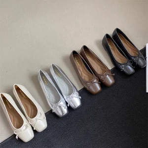 2025 printemps nouvelles femmes chaussures plates bout rond peu profond sans lacet dames chaussures de Ballet décontractées en cuir souple Eelgant chaussures habillées