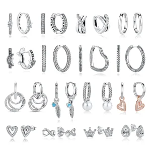 Boucles d&rsquo;oreilles originales en argent Sterling 925, créoles en cristal pour femmes, couronne en or Rose, cœur, abeille infini, bijoux, 2025