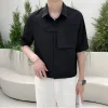 aura basique couleur unie chemises amples été col polo bouton vêtements pour hommes décontracté à manches courtes été mode patchwork chemises