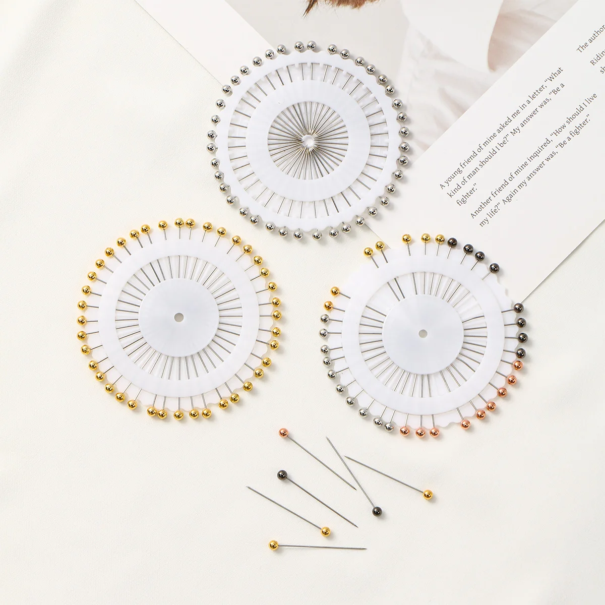 Épingles rondes pour hijab, 40 pièces, épingles pour tête d'écharpe, tête de perle ronde blanche colorée, couture, épingle de quilting, accessoires de couture