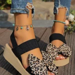 Sandales à semelle épaisse compensée pour femmes, Sexy, imprimé léopard, nœud, pour les déplacements quotidiens, plage, fête, loisirs, mode, sandales polyvalentes