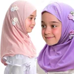 Foulard Hijab Instantané pour Bol, Bonnet Musulman, Fait à la Main, Fleur, PoinTête en Strass, Turban Rond pour Enfants de 2 à 6 Ans