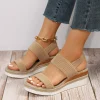 sandales pour femmes chaussures à plate forme compensée bout ouvert couleur unie chaussures de plage offre spéciale sandales antidérapantes sans lacet sandales en tissu élastique
