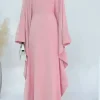robe caftan en lin pour femmes musulmanes, robe éducative, modeste, chauve souris, abaya, ramadan, eid, dubaï