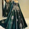 Caftan marocain vert Caftan robes de soirée musulmanes a-ligne chérie Appliques dubaï arabe Abaya robe islamique personnalisée