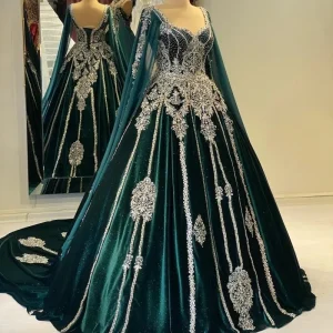 Caftan marocain vert Caftan robes de soirée musulmanes a-ligne chérie Appliques dubaï arabe Abaya robe islamique personnalisée Caftan marocain vert Caftan robes de soirée musulmanes a-ligne chérie Appliques dubaï arabe Abaya robe islamique personnalisée