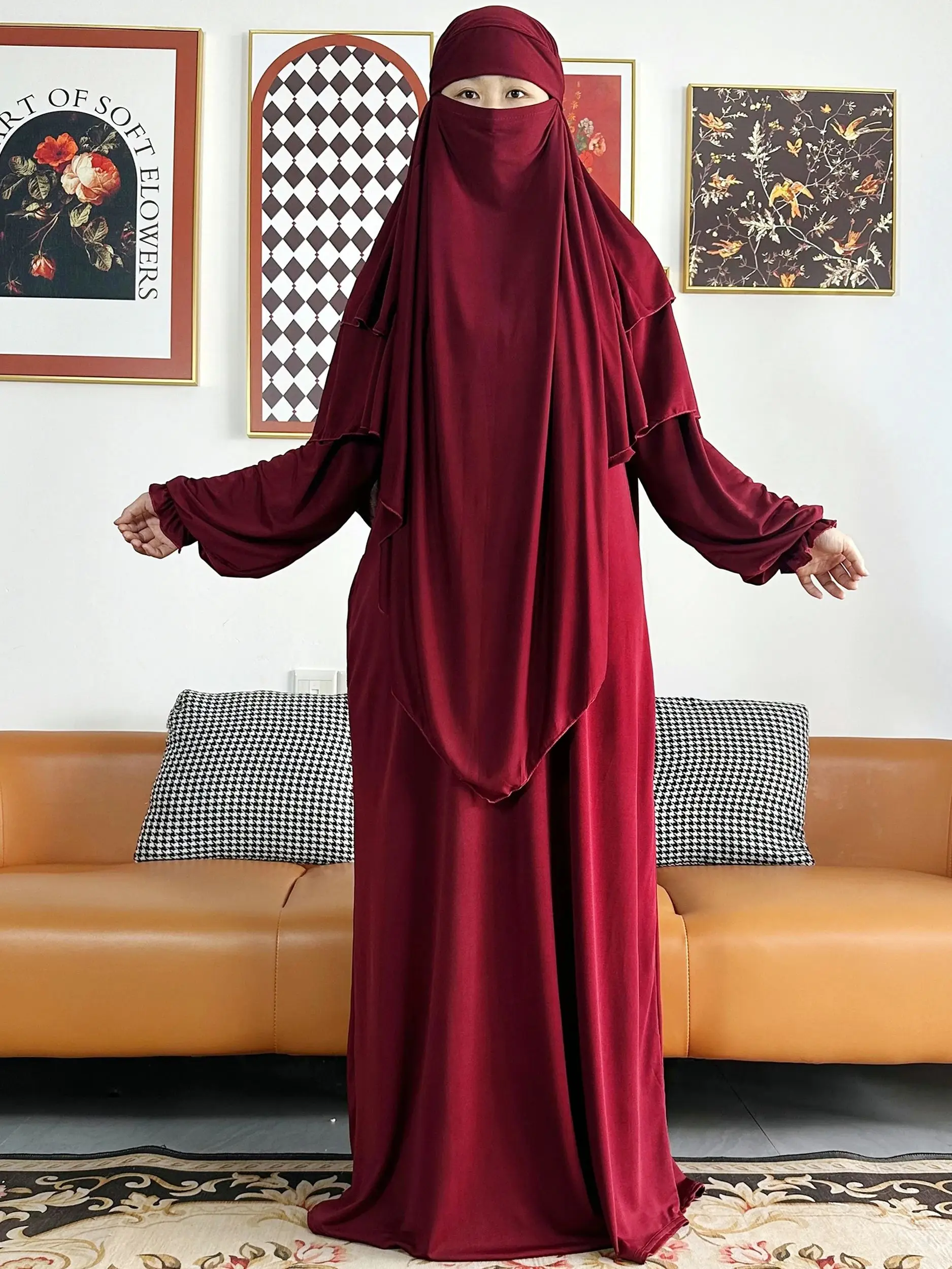 ensemble 2 pièces de vêtements de prière pour femmes, jilbab, ramadan islamique, jilbeb, dubaï, tenue modeste turque, écharpe tiens imar superposée, hijab