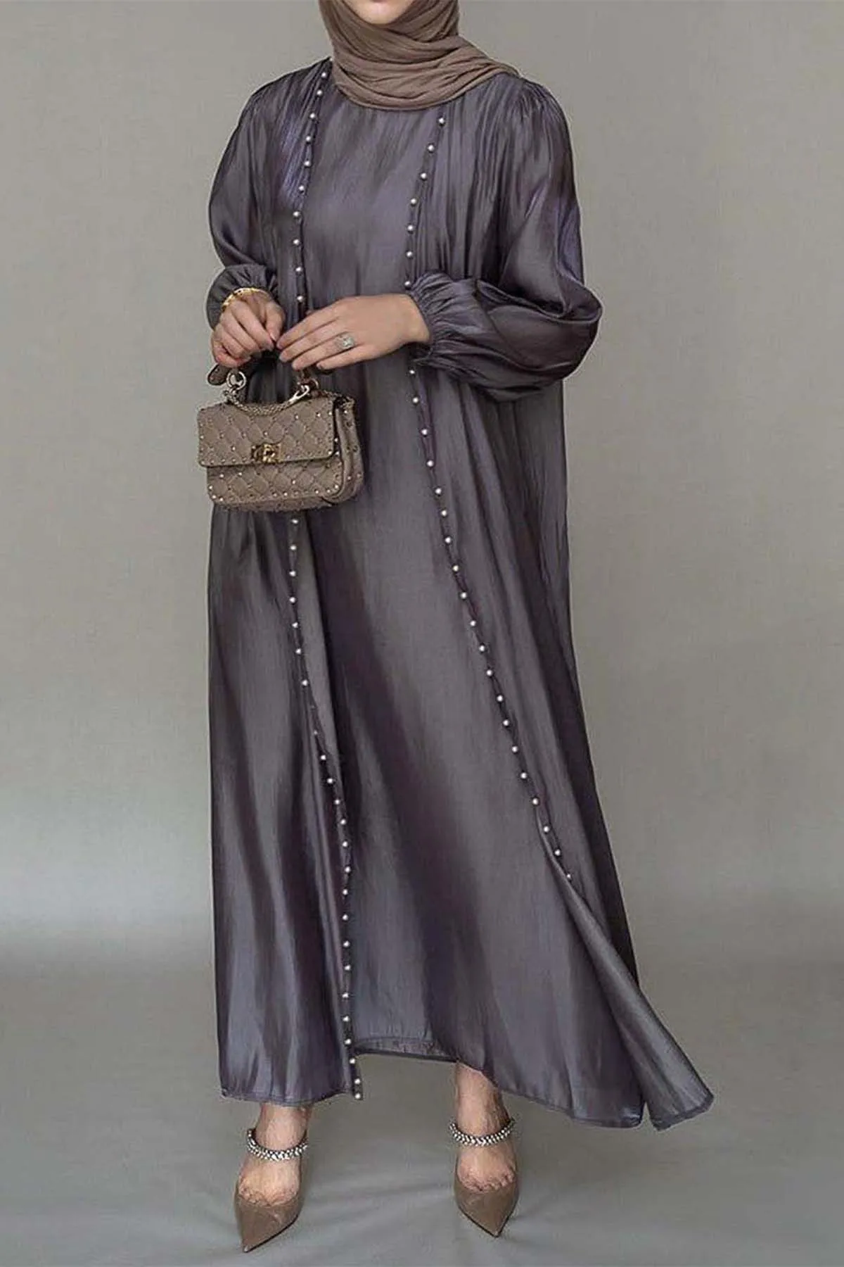 Eid Abayas pour femmes musulmanes Vintage lanterne manches perles décors Patchwork robe Maxi