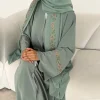 Abaya ouvert sur le devant avec Hijab, ensemble de 2 pièces, broderie musulmane, Abayas pour femmes, dubaï, vêtements islamiques modestes, Kaftan, robes turques