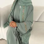 Abaya ouvert sur le devant avec Hijab, ensemble de 2 pièces, broderie musulmane, Abayas pour femmes, dubaï, vêtements islamiques modestes, Kaftan, robes turques