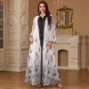 Uni mode caftan Abaya dubaï Islam musulman broderie florale maille manches longues col en v soirée femme robe décontracté Abayas