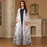 Uni mode caftan Abaya dubaï Islam musulman broderie florale maille manches longues col en v soirée femme robe décontracté Abayas