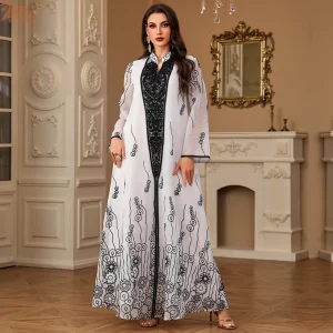 Uni mode caftan Abaya dubaï Islam musulman broderie florale maille manches longues col en v soirée femme robe décontracté Abayas Uni mode caftan Abaya dubaï Islam musulman broderie florale maille manches longues col en v soirée femme robe décontracté Abayas