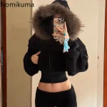 Manteau gothique noir à capuche pour femmes, Harajuku, fermeture éclair, Swratshirts, Vintage, haut court, coréen, épais, mode, vestes décontractées Y2k